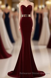 Sweetheart Simple Long Mermaid Burgundy Elegant Modest Semi Formal Prom Dresses